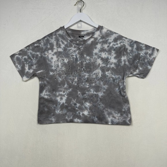 NWT AC/DC Sz S Tie Dye Short Sleeve Jeweled Studded Spellout Concert Tee Shirt - Picture 1 of 10